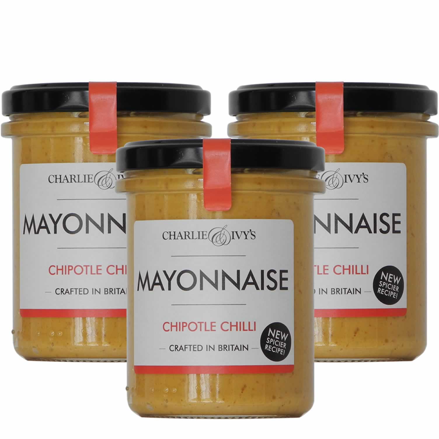 Set of three jars of Charlie & Ivy's Chipotle Chilli Mayonnaise