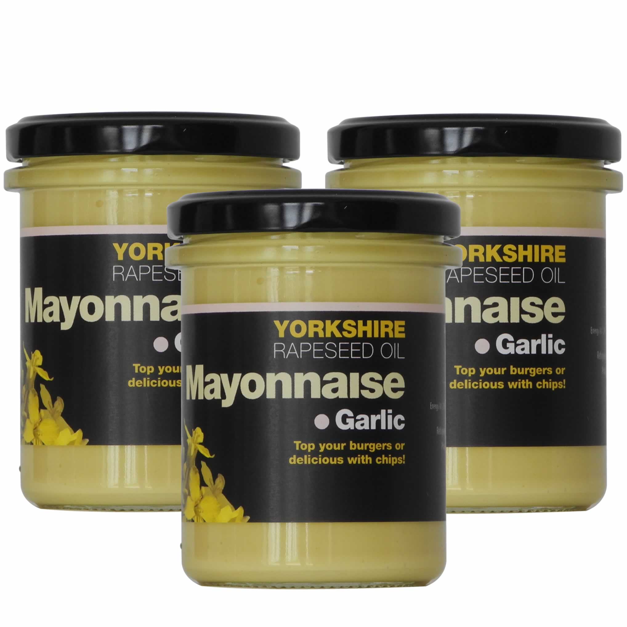 Set of three jars of Yorkshire Rapeseed Oil Garlic Mayonnaise 