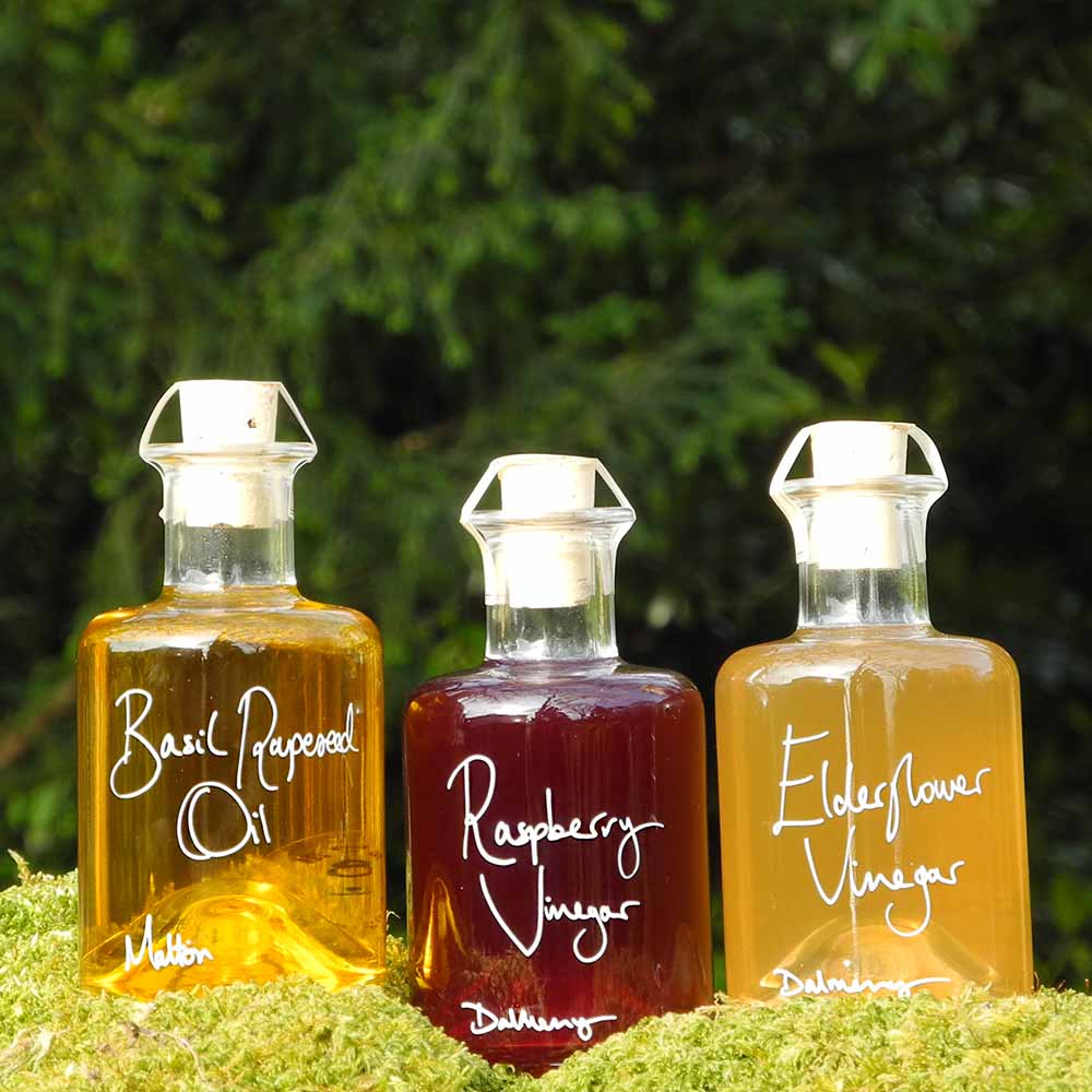 Hedgerow Salad Dressing Set with Basil Rapeseed Oil Raspberry Vinegar and Elderflower Vinegar