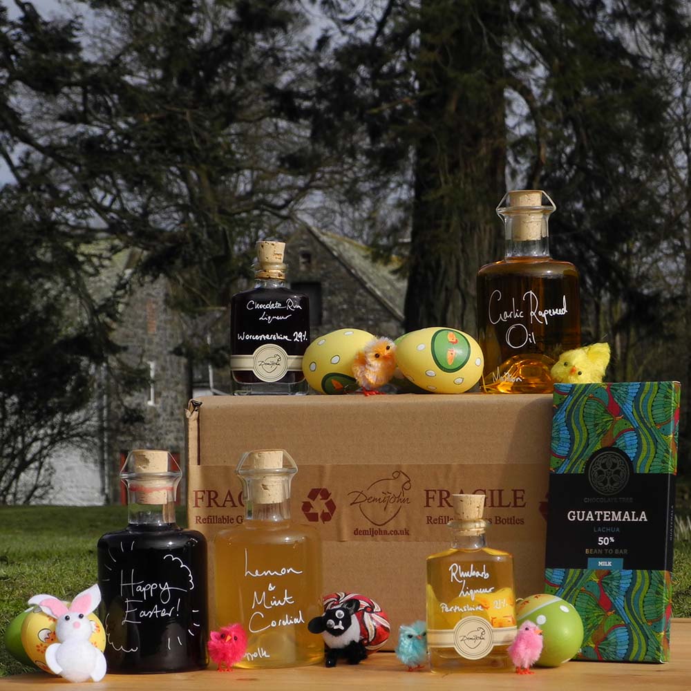 The Easter Gift Box of Delights with variety of alcohol and alcohol free Demijohn products