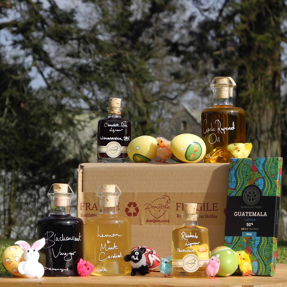 The Easter Gift Box of Delights with variety of alcohol and alcohol free Demijohn products