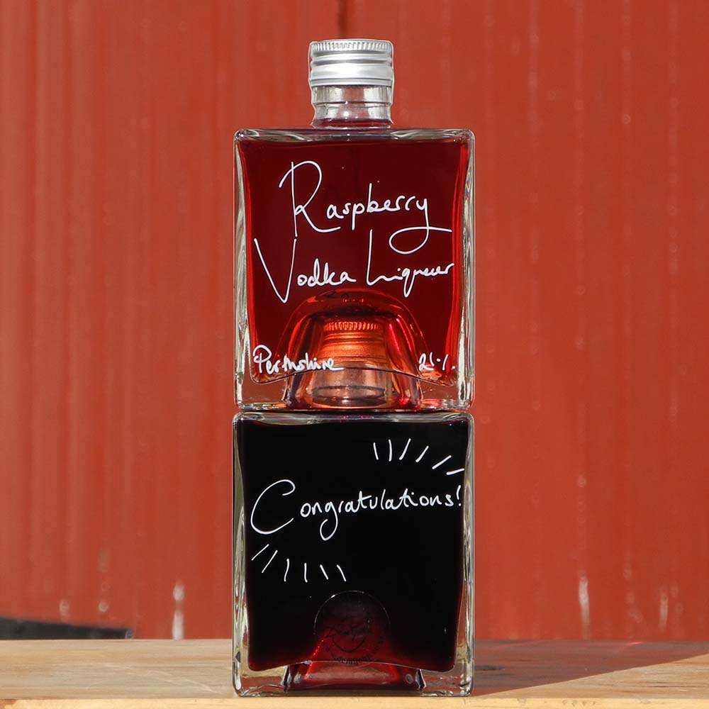 Bramble Scotch Whisky Liqueur and Raspberry Vodka Liqueur Stacking Gift Set with a free handwritten message.